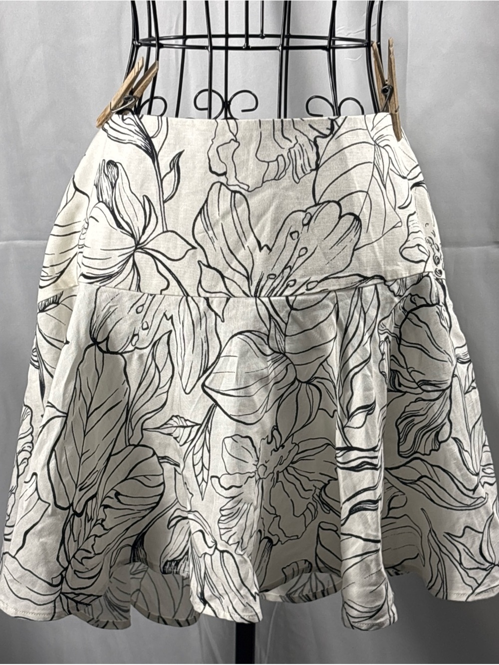 H&M White Skater Skirt with Black Floral Outline